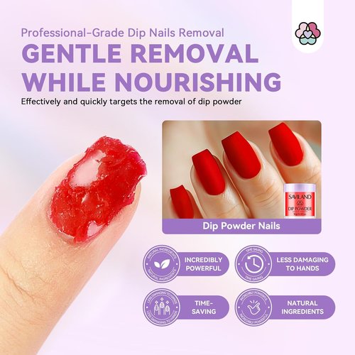 SAVILAND Dip Powder Remover Kit - Gentle & Safe Nail Removal with Cuticle Oil | 2 Pcs, 0.5 Floz