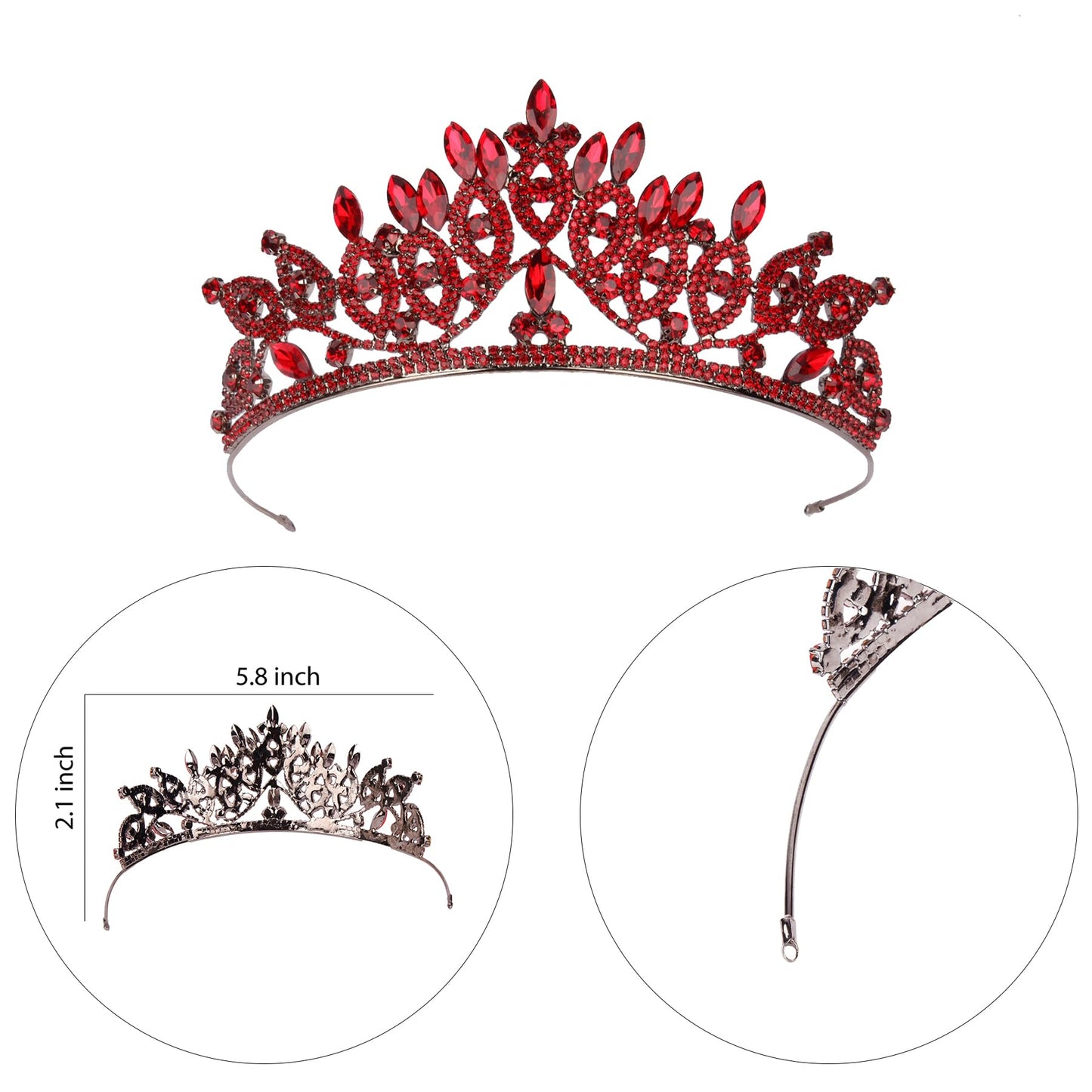 LIMELIA Women's Tiara, Crown for Henna Wedding Party | Glitter Hair Accessories for Bridal Birthday Halloween Costume Christmas Party, Princess Crowns Floral Pattern | Crystal Stone - Burgundy