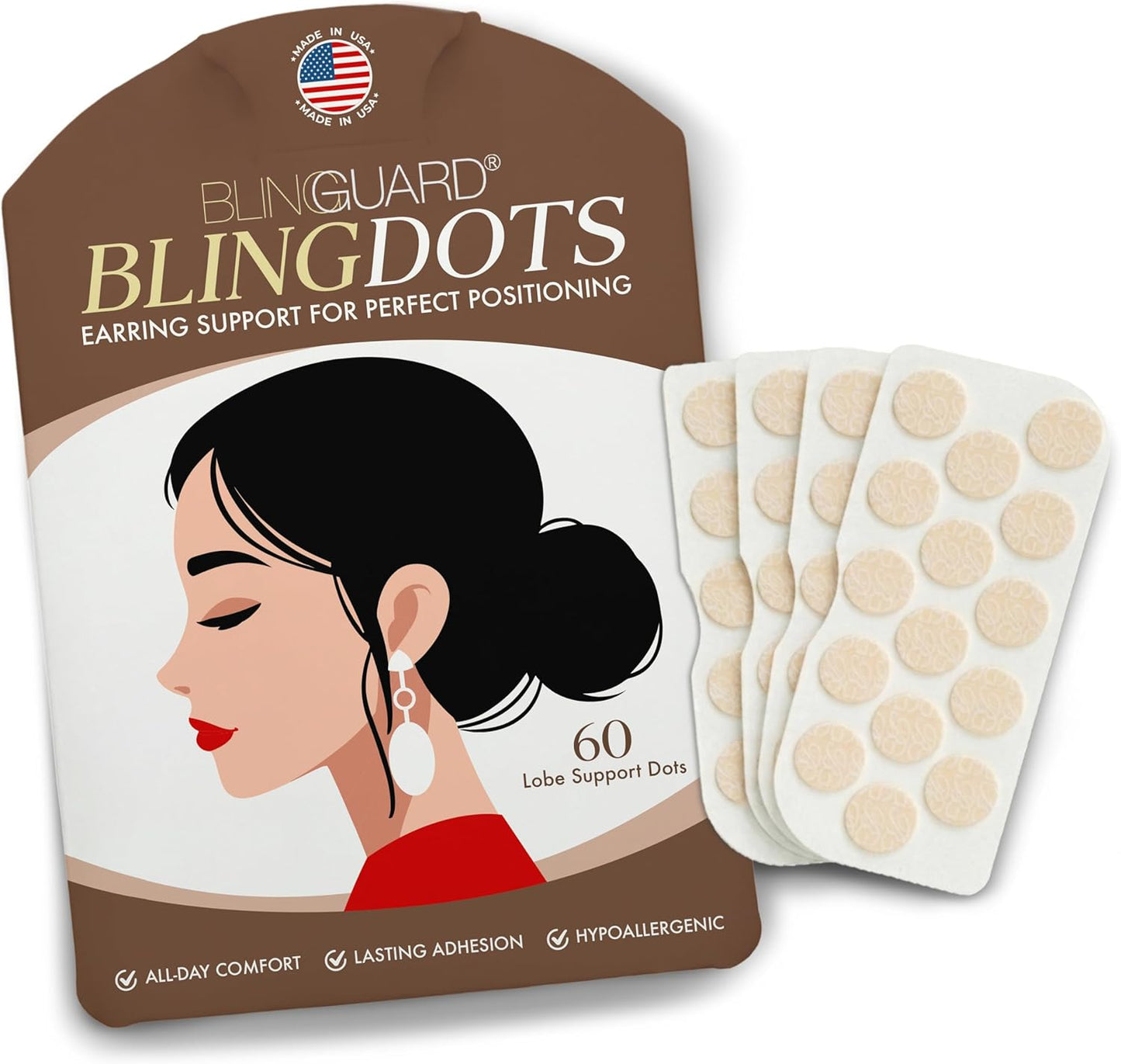 BlingGuard BlingDots Earring Backs - Memory Foam Support for Droopy Ears | 60 Travel-Ready Dots