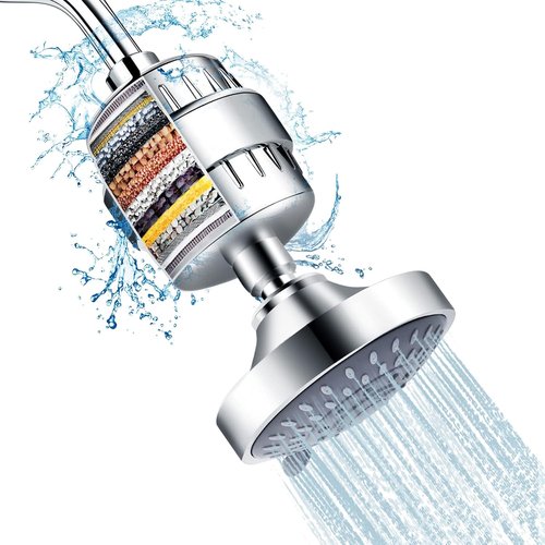 FEELSO High Pressure Shower Head & 15-Stage Filter Combo - 5 Spray Settings for Softened Water