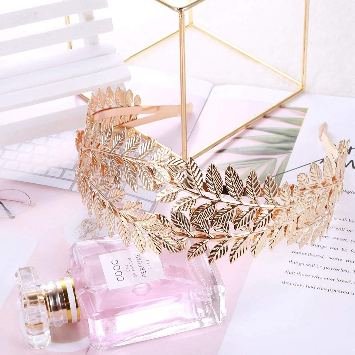 FUNRUN JEWELRY 4PCS Greek Goddess Headband Arm Cuff Bridal Jewelry Set Roman Laurel Leaf Branch Crown Armlet Upper Arm Band Bracelet for Women Party