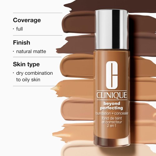 Clinique Beyond Perfecting Foundation + Concealer - Lightweight Full Coverage for All Skin Types | Natural Matte Finish