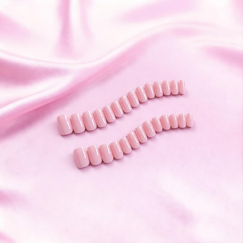 JOYVVEW Baby Pink Press On Nails Medium Square, Bright Pink Short Fake Nails with Glue, Neutral Glossy Coffin Stick Glue on Nails for Women, Reusable UV Finish Acrylic False Nail Set, 28 Pcs
