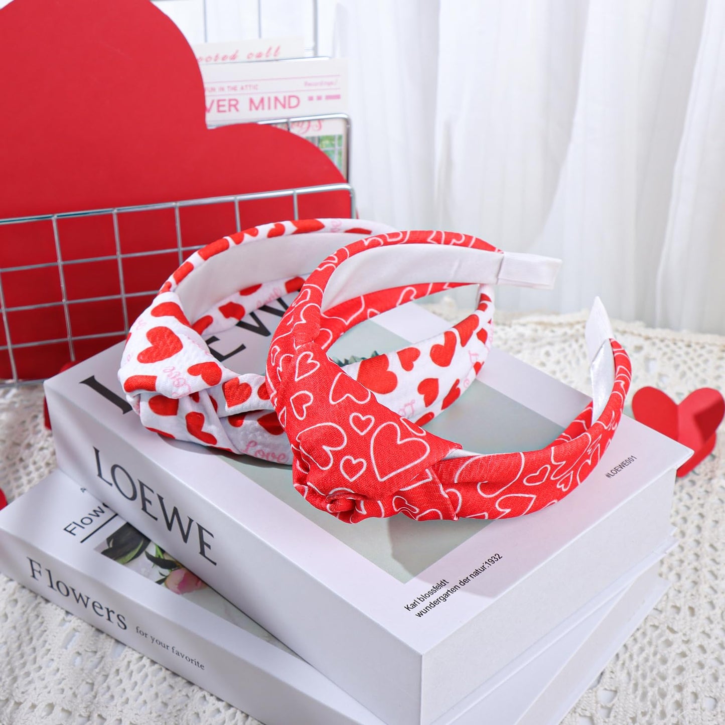 YanJie Hairband, 2pcs Valentines Headband for Women - Love Heart Knotted Headbands Wide Red Hairband Girls Valentine's Day Accessories Knotted Headwear for Girls