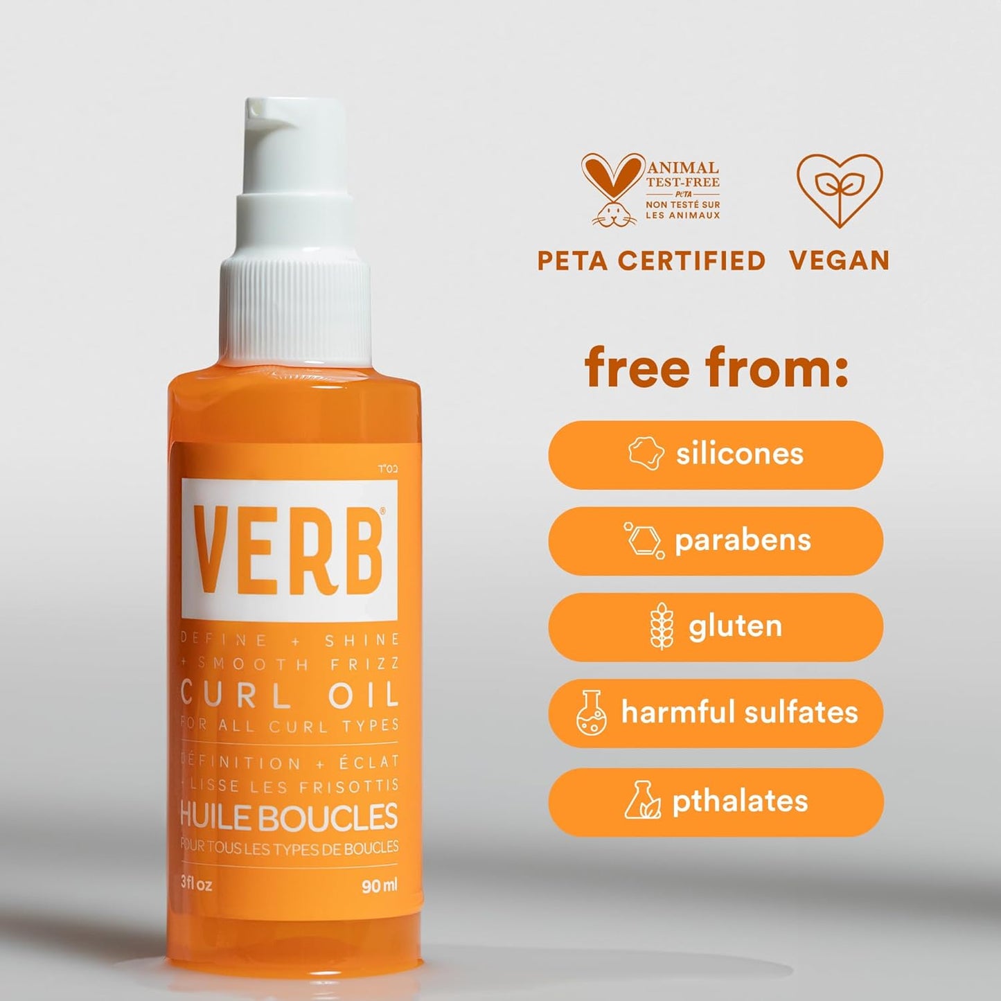 VERB Curl Oil - Define + Shine + Smooth Frizz - for All Curl Types -Silicone Free + No Parabens, Gluten or Harmful Sulfates