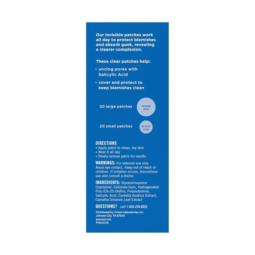 PanOxyl Invisible Blemish Patches - Dermatologist-Recommended Salicylic Acid Formula | 40ct (20 Large, 20 Small)