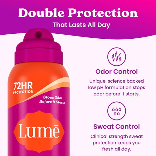 Lume Deodorant Plus Sweat Control - Extra Strength Invisible Spray Antiperspirant - 72 Hour Odor Protection | 2 Pack (Clean Tangerine)