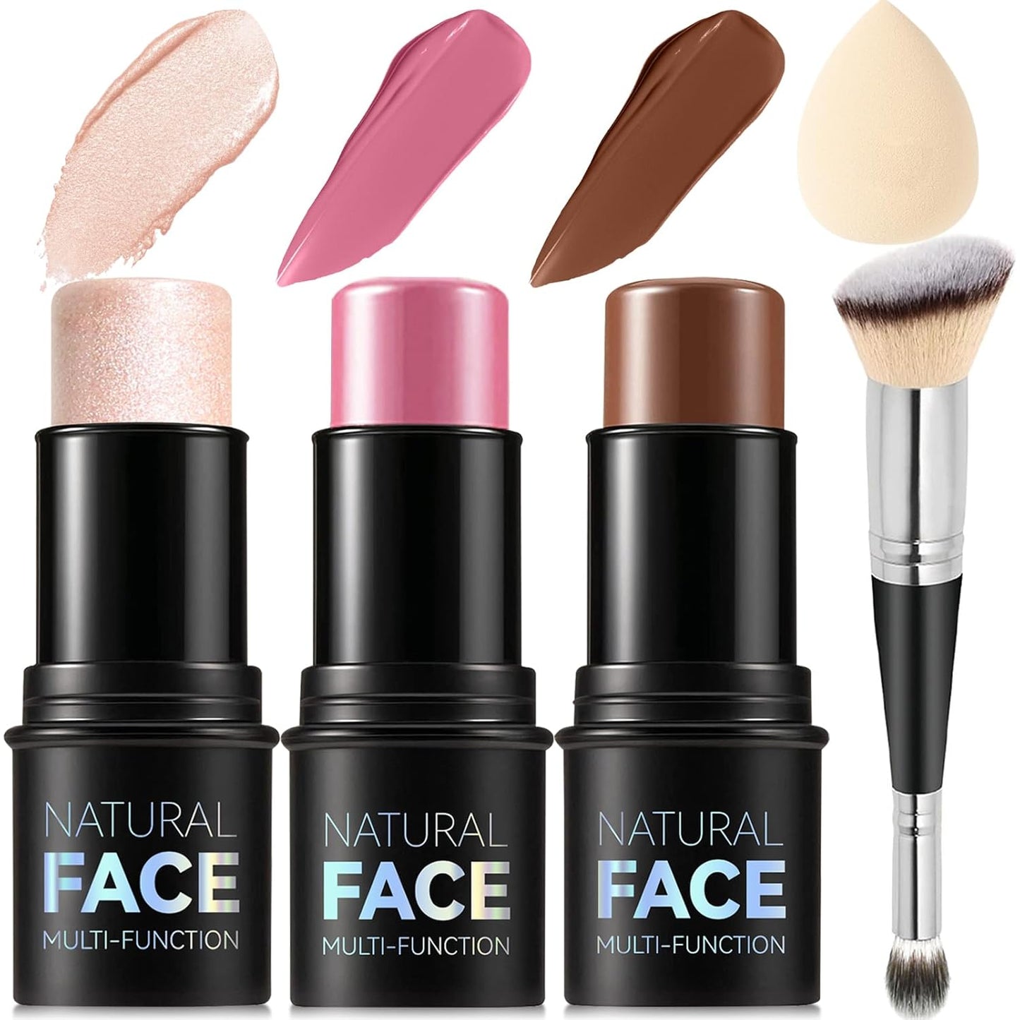 Skiennix Cream Contour Stick Makeup Kit - 3 Pcs with Highlighter, Blush & Bronzer | Long Lasting, Waterproof, Matte & Dewy Finish (Light Medium)
