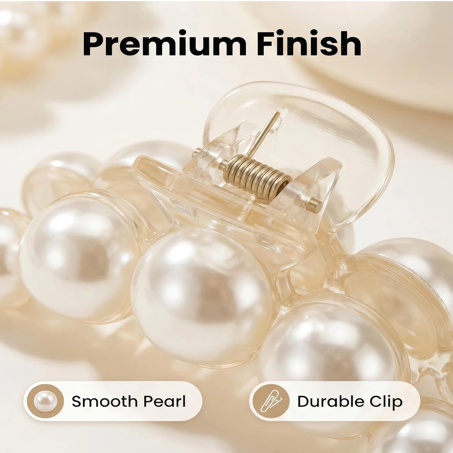 Skiennix Large Pearl Hair Claw Clips - Strong Hold No Slip Barrettes | 4-Piece Set for Women