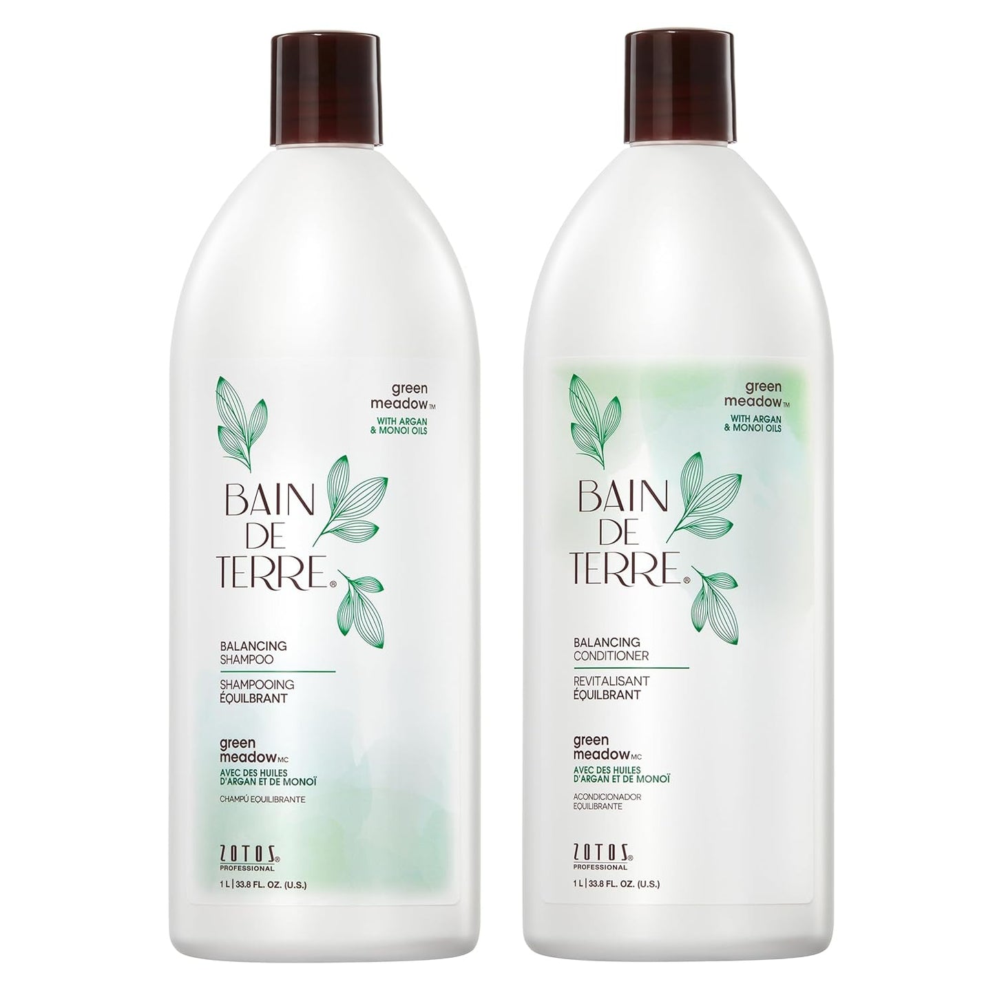 Bain de Terre Balancing Shampoo & Conditioner Set - Green Meadow | Restores Balance for Oily Hair | 33.8 Fl Oz