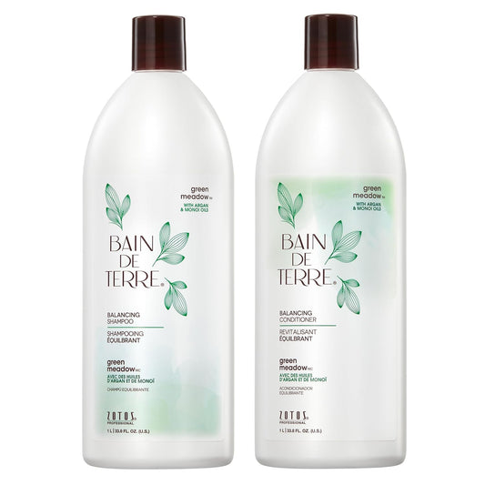 Bain de Terre Balancing Shampoo & Conditioner Set - Green Meadow | Restores Balance for Oily Hair | 33.8 Fl Oz