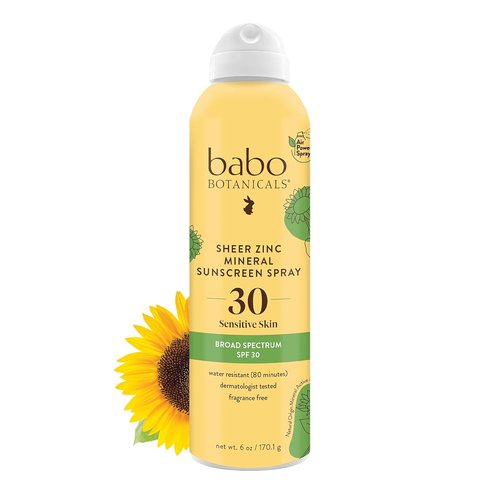 Babo Botanicals Sheer Zinc Sunscreen Spray SPF 30 - Natural Zinc Oxide - Water Resistant & Vegan - For Sensitive Skin