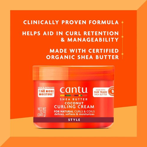 Cantu Coconut Curling Cream - Moisturizing Shea Butter Formula for Natural Hair, 12 oz