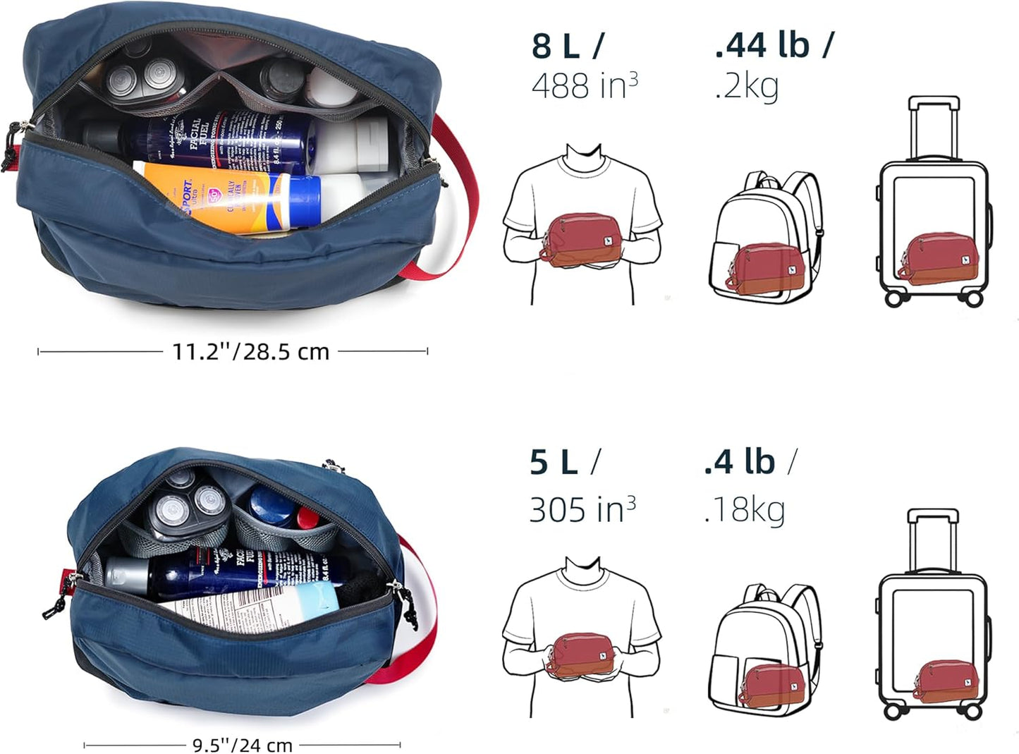 Skiennix Travel Toiletry Bag - Compact 5L Organizer with Waterproof TPU Wet/Dry Compartment