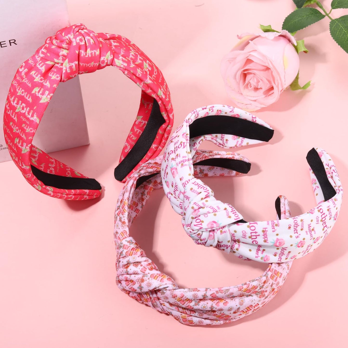 JERTOCLE Mother's Day Headband Holiday Accessories for Women Printed Heart Knotted Headband Birthday Decor Gifts (Mom B)