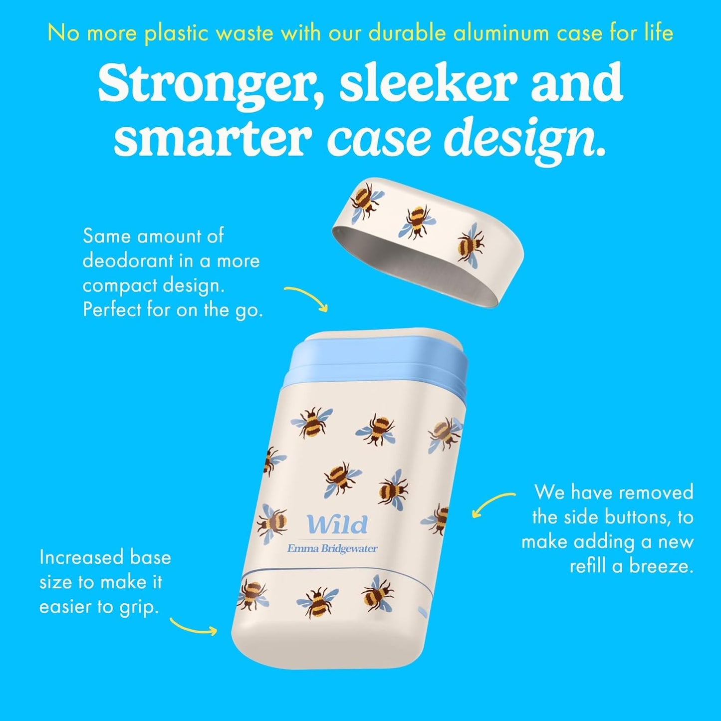 Wild - Aluminum Free Deodorant Starter Kit for Women | Refillable Stick with Bee Print Case & Vegan Refills - 5 x 1.4oz