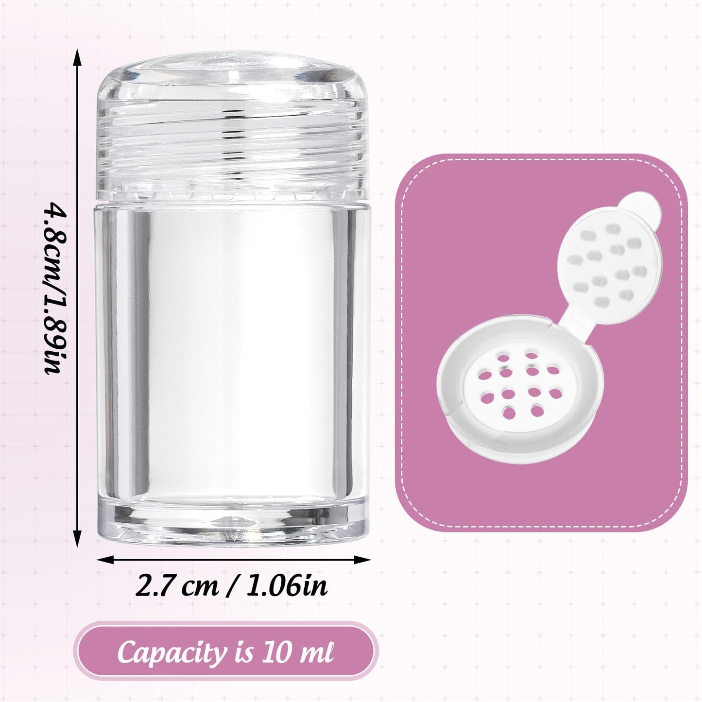 RAYNAG 6 Pieces Mini Empty Loose Powder Bottle Travel Cosmetic Glitter Powder Eye Shadow Shaker Bottle with Sifter and Lids (12 holes)