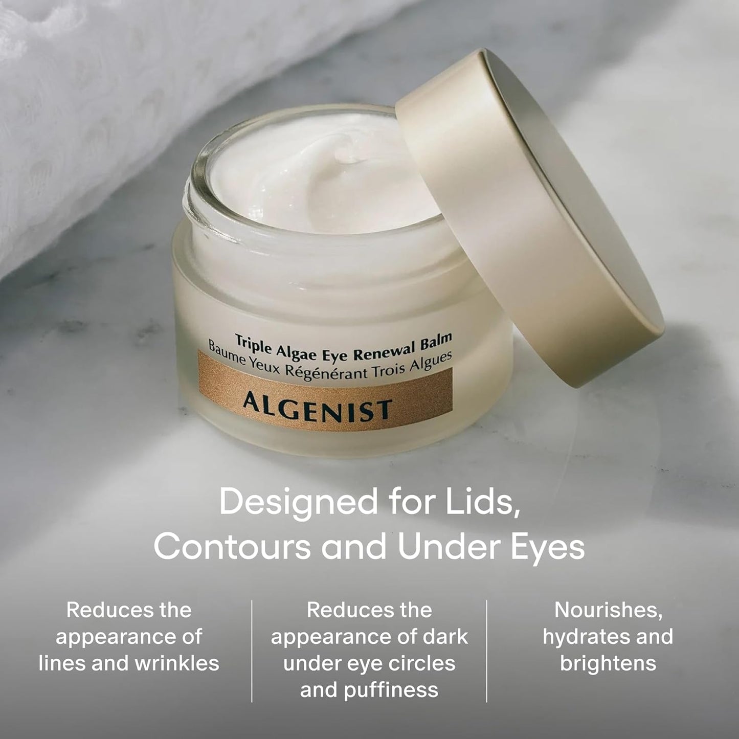 Algenist Triple Algae Eye Renewal Balm - Hydrating Vegan Eye Cream with Caffeine & Peptides | Travel Size (0.5 oz)