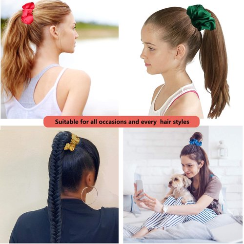 BeeVines Hair Scrunchies, Satin Silk Scrunchies, Silky Curly Hair Accessories for Women, Hair Ties Ropes for Teens, Girl’s Birthday Thanksgiving Christmas Gift, 60 Pack
