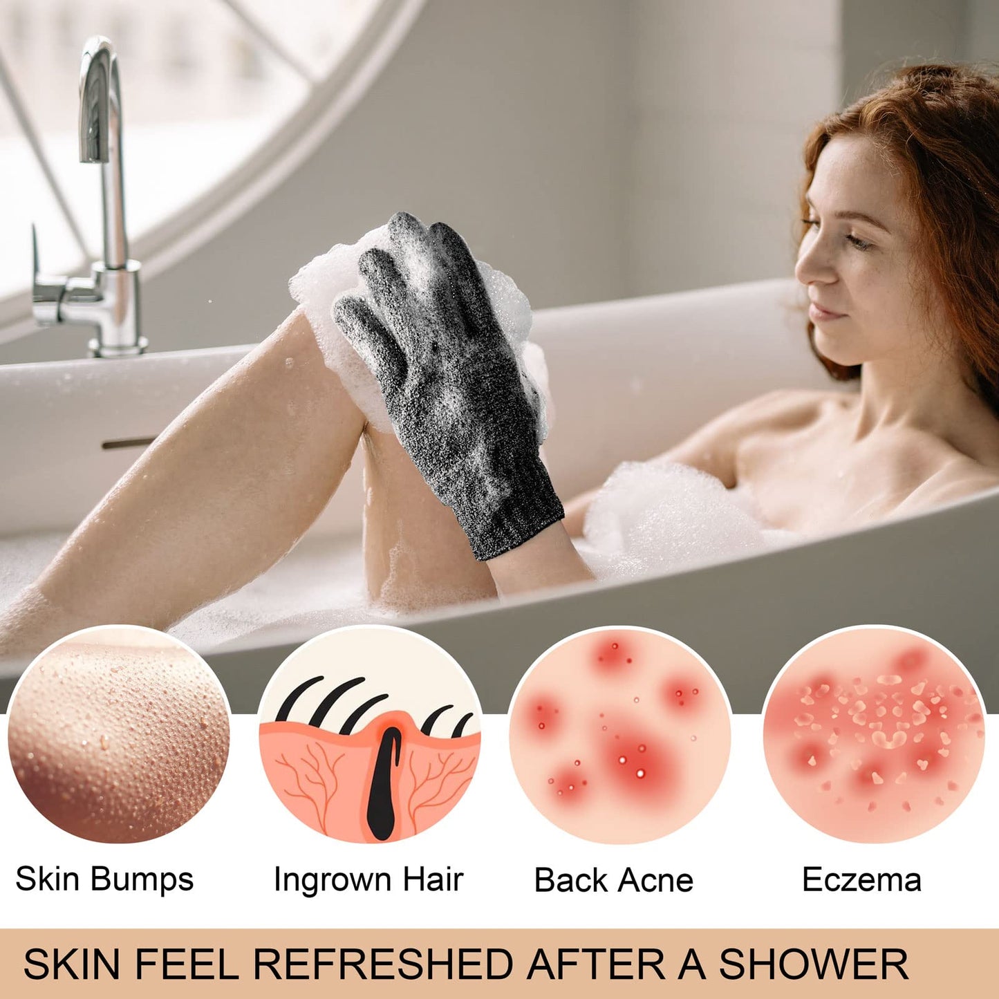 MIG4U Exfoliating Shower Gloves 2 Pairs, Bath Scrub Glove Medium to Heavy Body Dead Skin Removal, Deep Exfoliate Sponge Loofah for Women and Men, Black