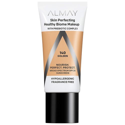 Almay Skin Perfecting Foundation - Healthy Biome Makeup with SPF 25 & Prebiotic Complex, 140 Golden, 1 fl. oz.
