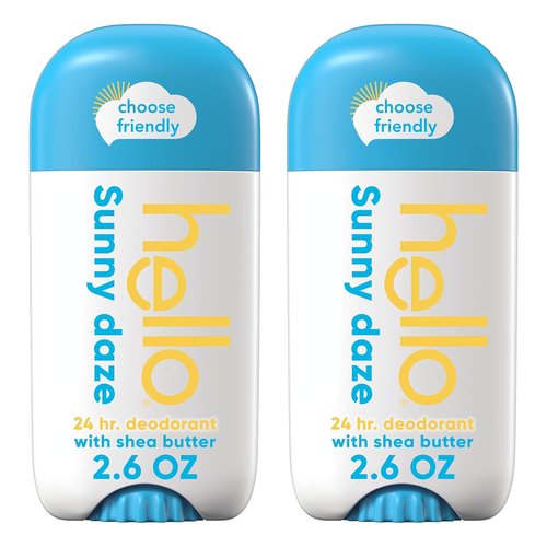 Hello Sunny Daze Aluminum-Free Deodorant - 24-Hour Freshness with Shea Butter | 2.6 oz Stick, 2-Pack