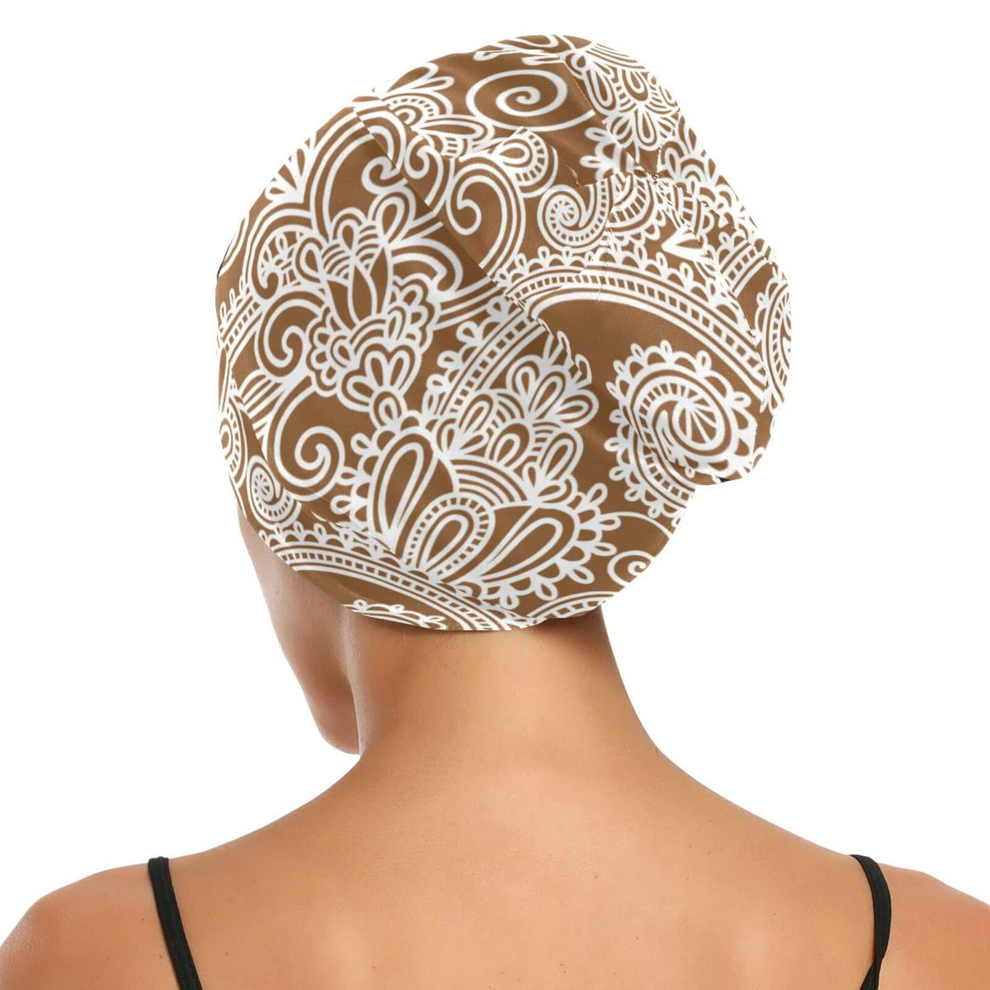 ElliTarr Satin Bonnet Lined Sleep Cap Hair Wrap Cover Slouchy Beanie for Curly Hair Protection for Gifts for Men Women Khaki Paisley