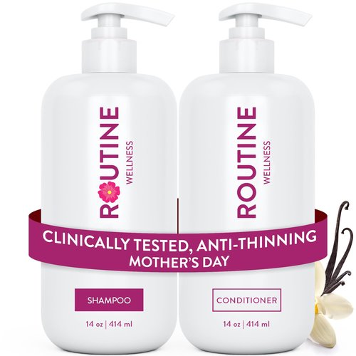 Routine Wellness Anti-Thinning Shampoo and Conditioner Set for Thinning Hair - Biotin DHT Blocker Women & Men - Color Safe Shampoo for Hair Loss & Healthier Hair - Mother's Day Scent (Pack of 2)