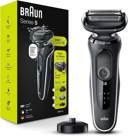 Braun Electric Razor - Waterproof Foil Shaver Series 5 5050cs | Wet & Dry Shave with Beard Trimmer & Charging Stand - Blue