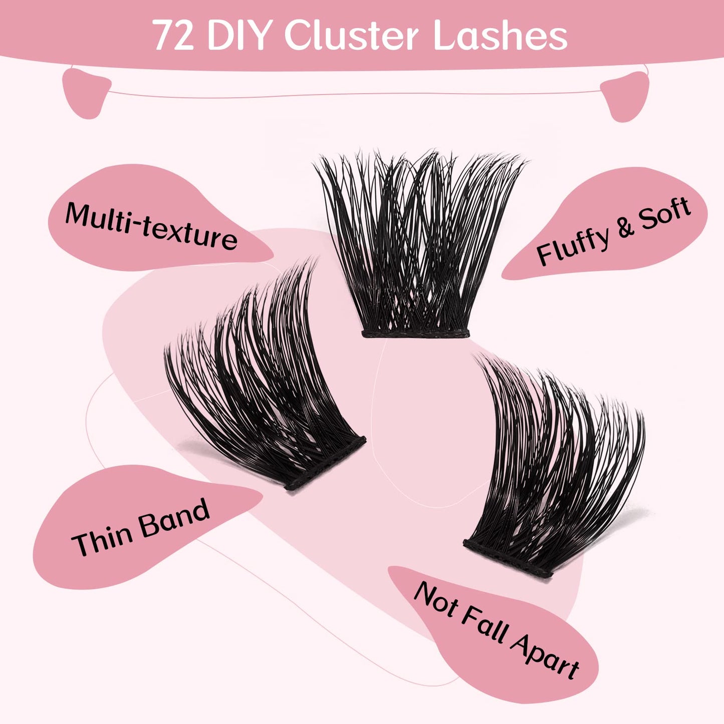 Lash Clusters, 72 Pcs Individual Cluster Lashes DIY Lash Extension Eyelash Clusters Volume Wispy Lashes Super Thin Band Reusable Soft & Comfortable(Into You-02,D-16)