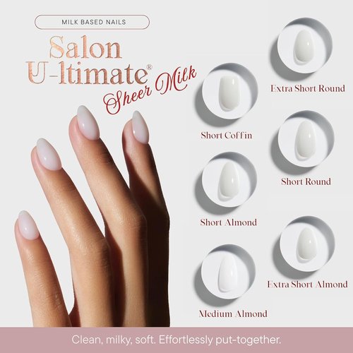 Celebritips Press On Nails - Salon U-ltimate™ | Sheer Milk, Extra Short Round | 32 Nails Kit with Glue & Sticky Tabs