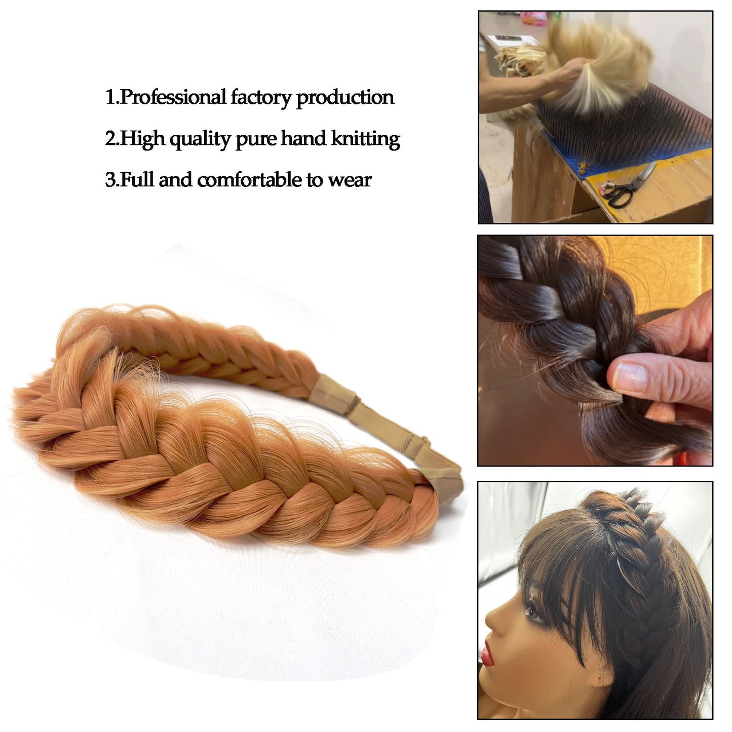 TOECWEGR Synthetic Hair Braided Headband Classic Wide Strands Wedding Disorderly Fluffy Braids Wig Band Women Beauty Accessory