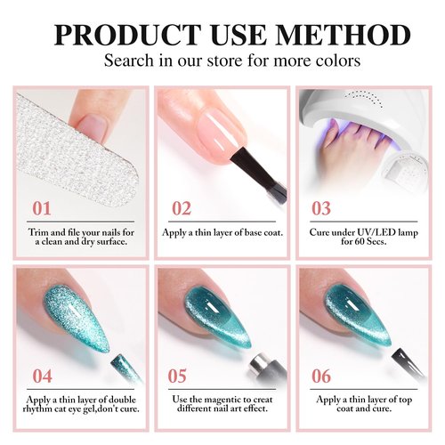 Double Rhythm Jelly Glass Cat Eye Gel Polish with Magnet 15ML Holographic Glitter Shimmer Translucent Sheer Color Magnetic Nail Polish Salon DIY at Home (MC1106)