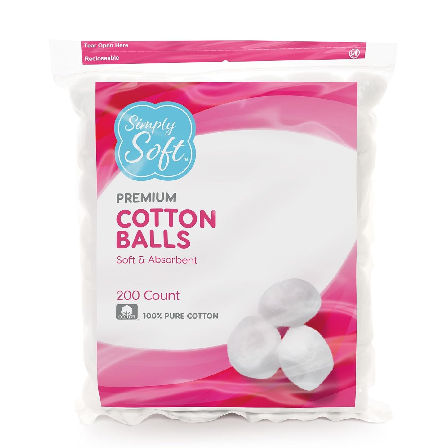 Simply Soft Cotton Balls - 100% Pure Premium Cotton | Large 600 Count for Face & Nail Care