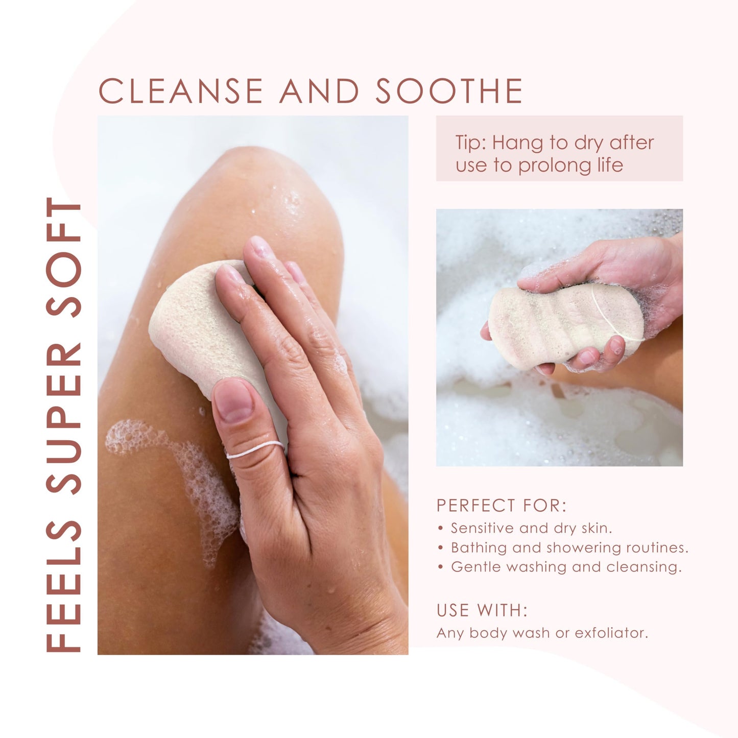 Konjac Body Sponge (2 Pack) | 100% Natural & Dye Free | Non-Toxic | Biodegradable | Eco-Friendly | Plastic Free Packaging