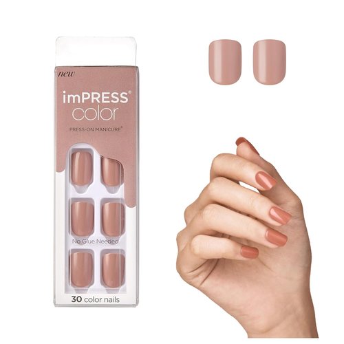 KISS imPRESS Press-On Nails - No Glue, Short Squoval Shape, Pink 'Sandbox' - 30 Nails & Accessories Included