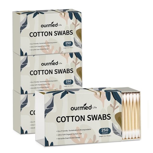 Ourmed Life Cotton Swabs - Biodegradable Bamboo & Cotton, Hypoallergenic Double-Tipped Swabs (1000 Ct)