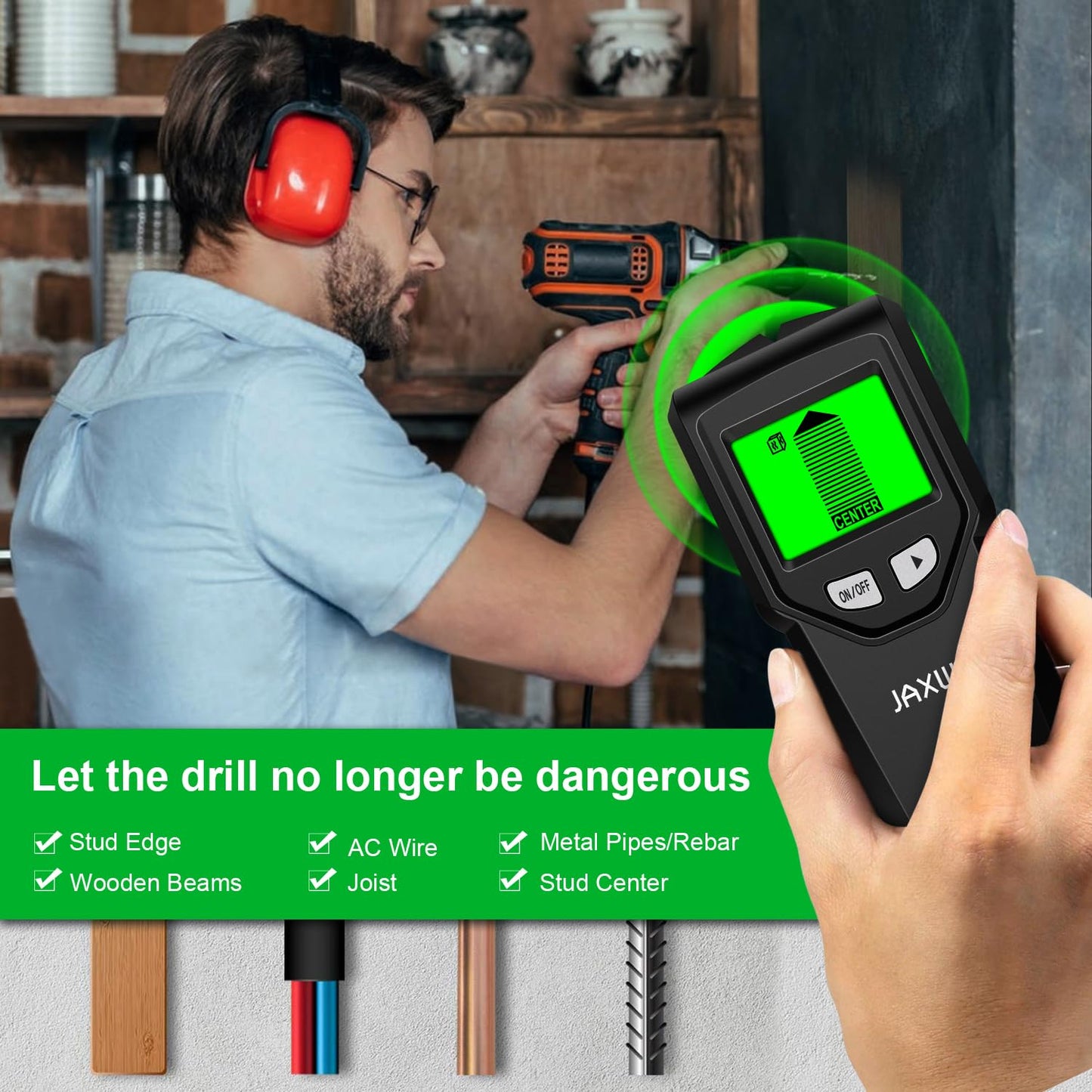 Stud Finder Wall Scanner - 5 in 1 Stud Finder Tool w/Smart Chip and HD LCD Display, Stud Detector Beam Finders for the Center and Edge of Wood AC Wire Metal Studs Joist Pipe (‎Dark Aqua)