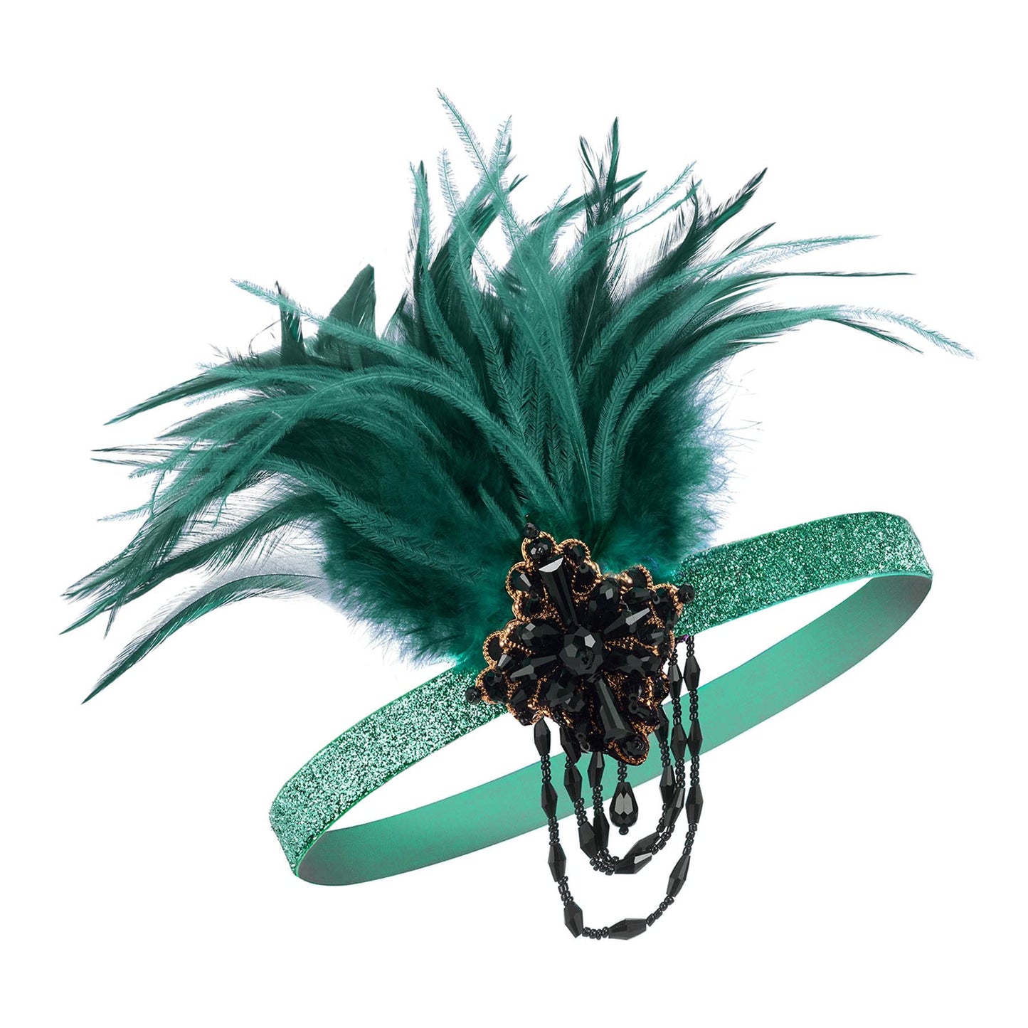 SWEETV Flapper Headband 1920s Headpiece for Women, Rhinestone Feather Great Gatsby Headpiece Hair Accessories for Women,Dark Green