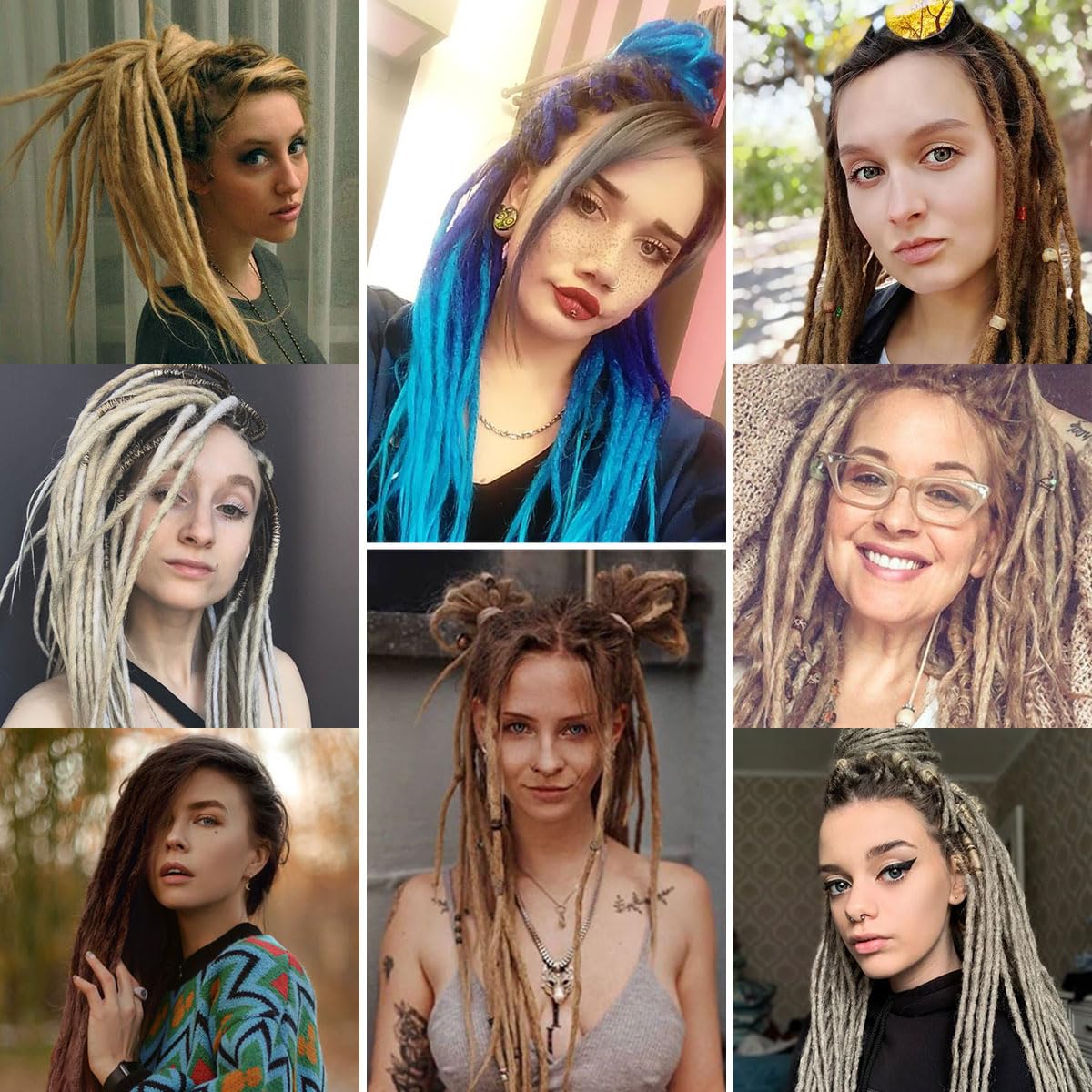 Kraler 36Inch 40 Strands Ombre Blue Dreadlock Extensions, Thin 0.6cm Width Synthetic Crochet Dreads Extensions 100% Handmade Single Ended Long Dreads Reggae Style Dreadlock for Worman