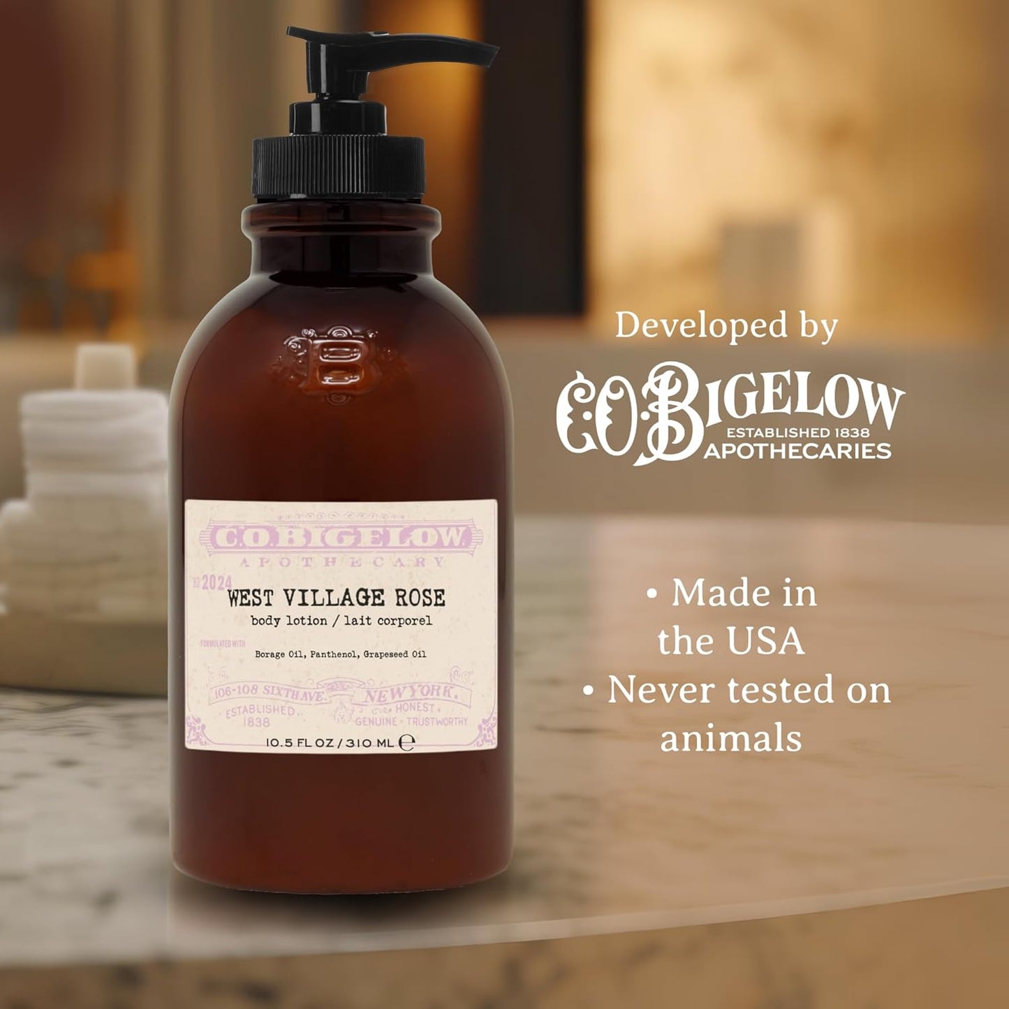 C.O. Bigelow Rose Body Lotion - Moisturizing Formula with Shea Butter & Borage Oil | 10.5 Fl Oz
