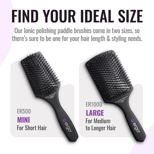 ERGO Mini Ionic Polishing Paddle Brush - Small Detangling Tool for Wet & Dry Hair Care (ER500)