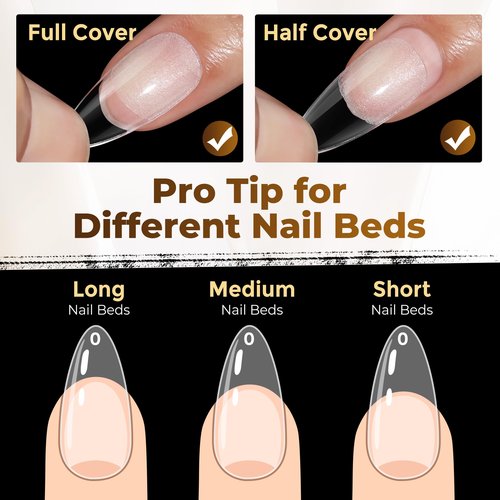 UNA GELLA Almond Gel Nail Tips, 504PCS Pre Etched Clear Fake Nails Tips Medium Almond Shape - 12 Sizes Full Cover Soft Acrylic Press On Nail Extensions No C Curve Gift for Diy at Home