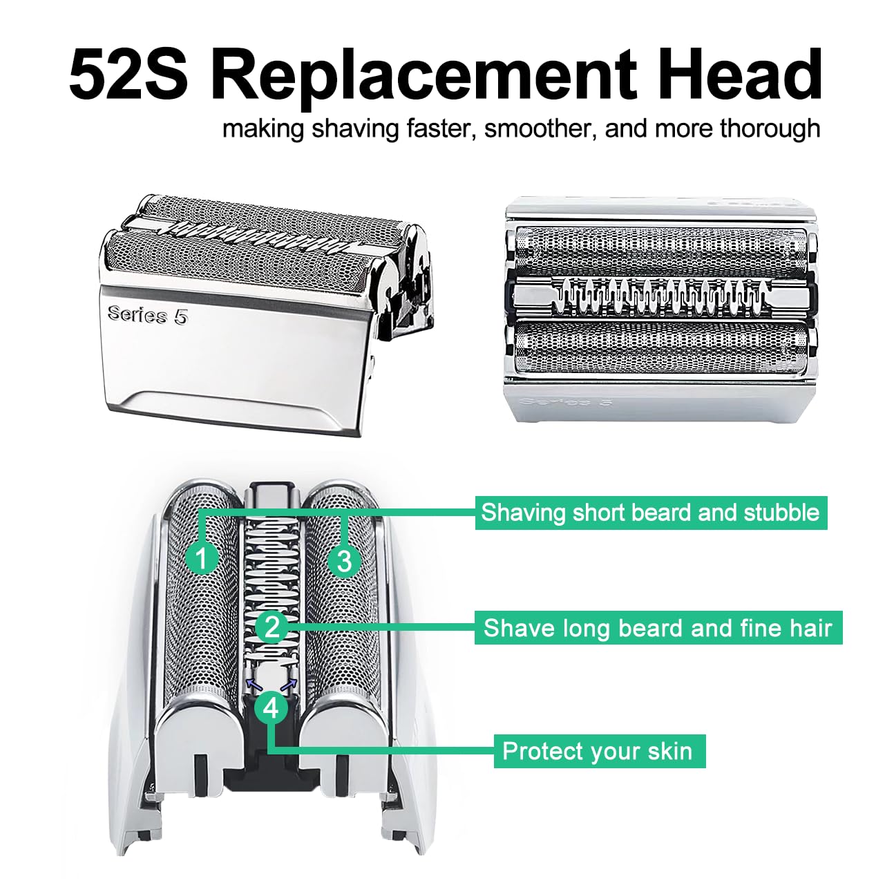 Braun 52S Series 5 Electric Shaver Replacement Head - Compatible with 5090, 5190cc, 5040, 5140s, 5030s, 5147s, 5145s, 5195cc, 5197cc