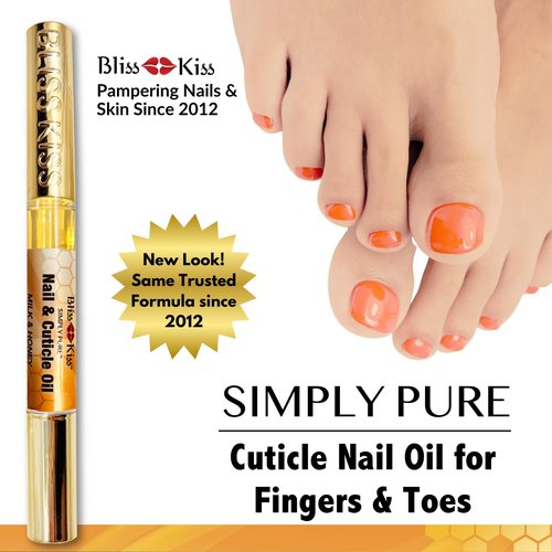 Bliss Kiss | 1 Milk & Honey | Nail Oil Cuticle Pen w/Vitamin E & Jojoba⏤Nail Strengthener Nail Growth Serum for Brittle Peeling Breaking Thin Nails