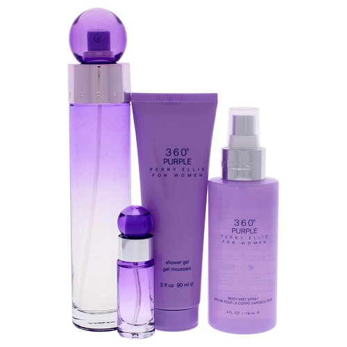 Perry Ellis 360 Purple Women's Fragrance Gift Set - EDP Spray, Mini Spray, Body Mist & Shower Gel