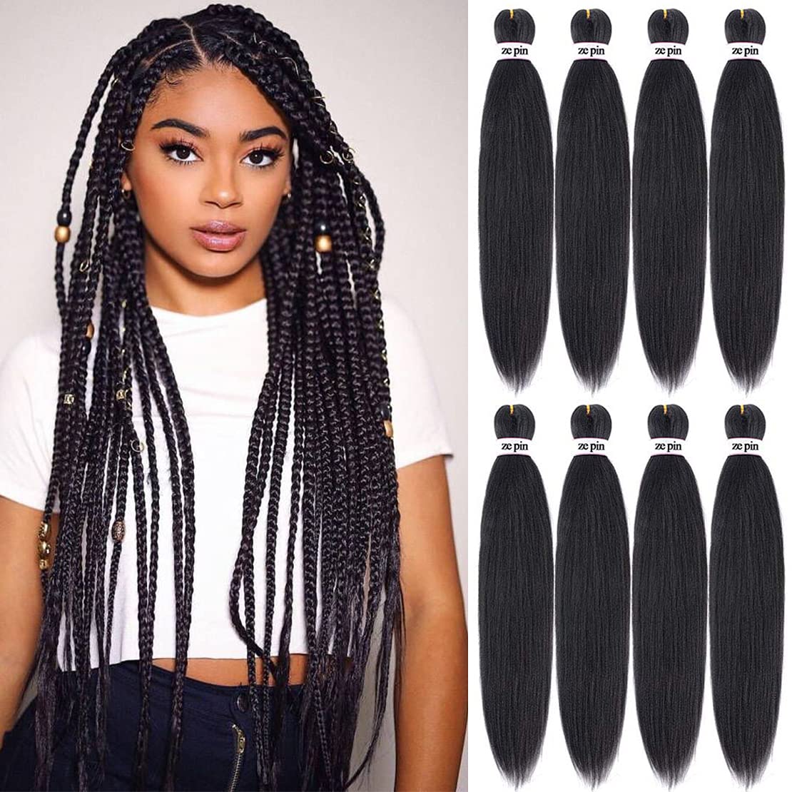 Pre Stretched Braiding Hair 30 Inch 8 Packs Professional Soft Yaki braiding Hair For Braids Hot Water Setting Synthetic Crochet Hair Extensions (30 Inch (Pack of 8), 1B)