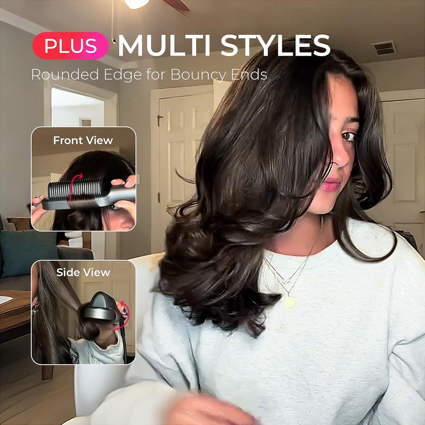 TYMO Ring Plus Ionic Hair Straightener Brush - Professional Styling Tool with Titanium Coating & 9 Temp Settings