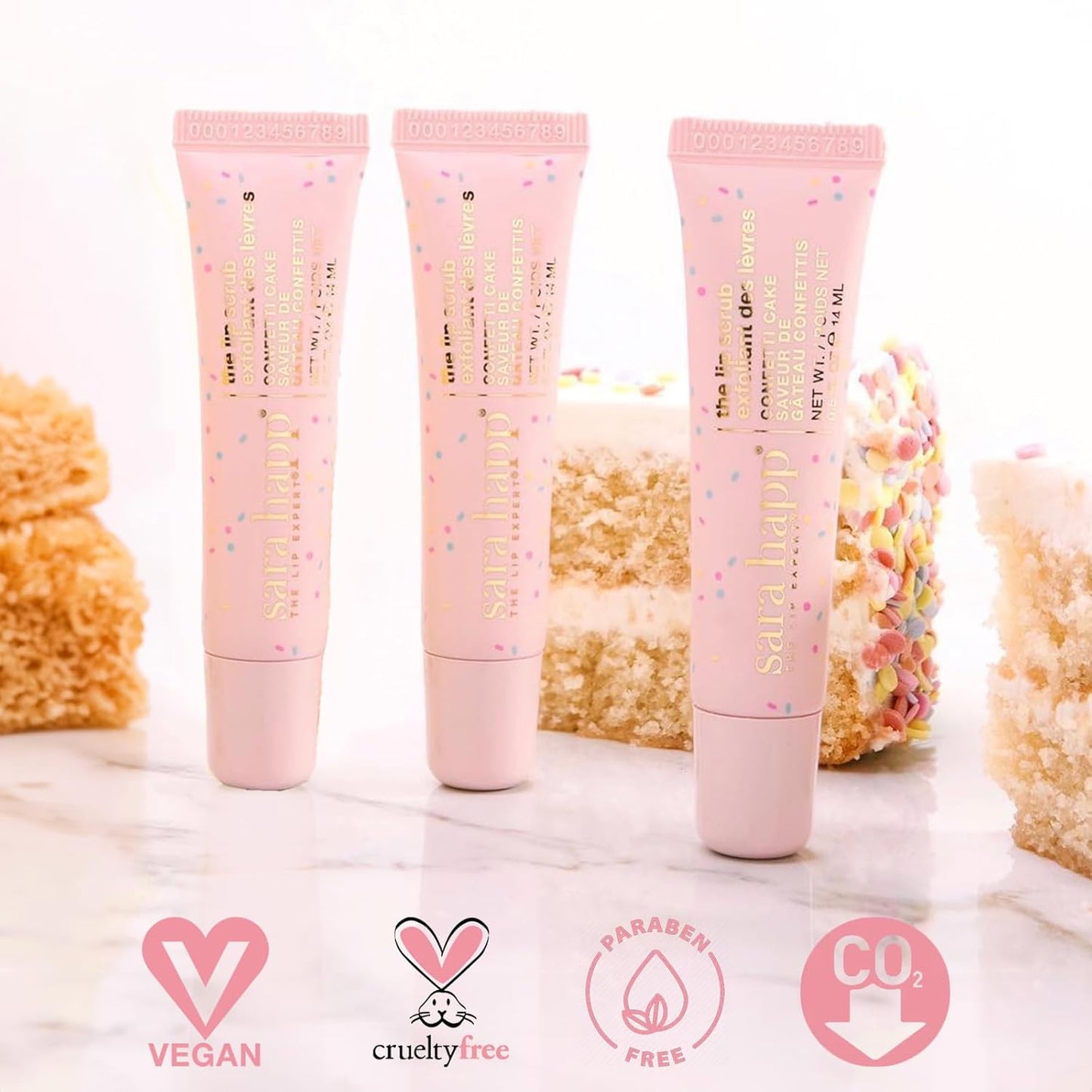 sara happ Confetti Cake Lip Scrub: Exfoliate, Moisturize, Smooth Lips with Almond Oil and Vitamin E, Enhance Lip Color
