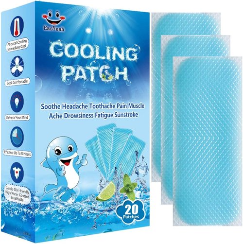 Cooling Patches - 20 Sheets for Fever Relief & Pain Soothing | Blue Cooling Gel Pack